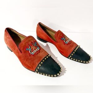 Christian Louboutin Mom & DadRed and Black Embroidered Loafers sz 9